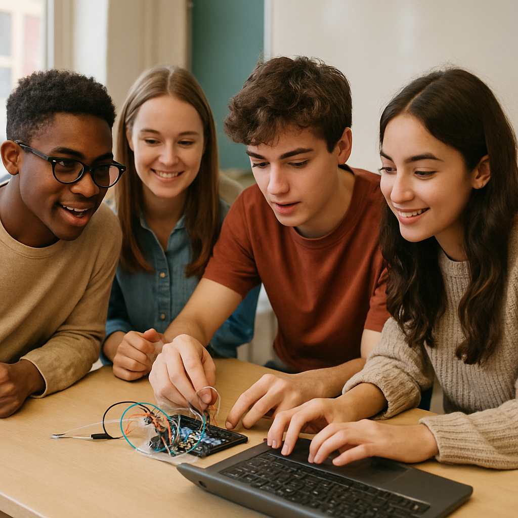 students working on a tech project